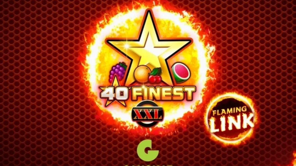Tampilan visual slot 40 Finest XXL Flaming Link dengan simbol buah neon dan fitur api